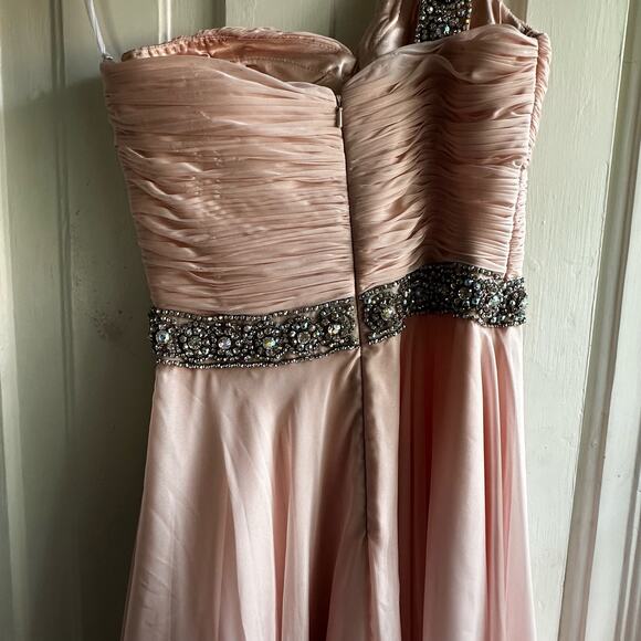 Jovani Blush Pink Jewel Embellished Chiffon Gown Dress - Picture 7 of 8